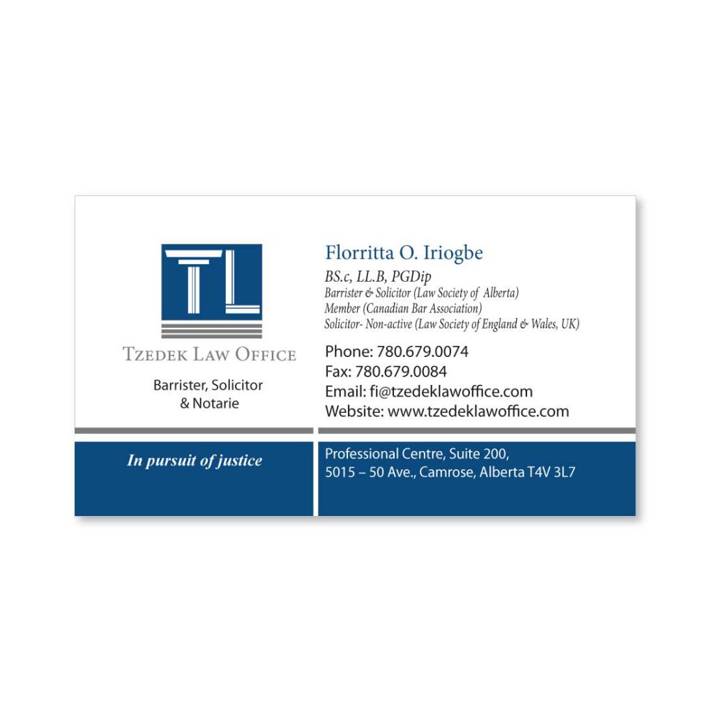 Tzedek Law Office business card