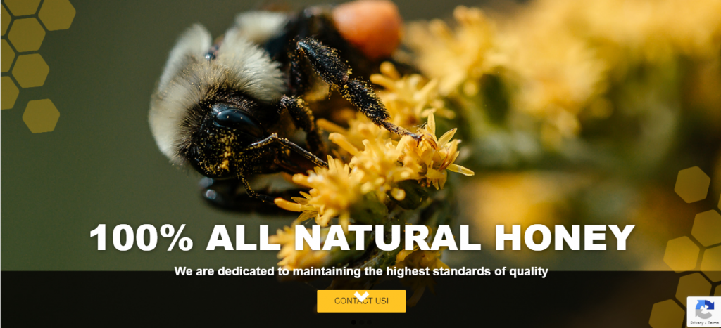 Greidanus Honey Bee Farm banner - picture of a bee on a yellow flower. written blow: 100% All Natural Honey.
