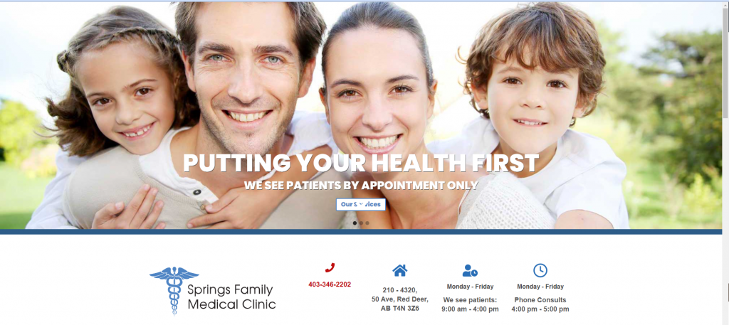 Springs Family Medical Clinic's Banner, which is a clickable link that takes you to their website.