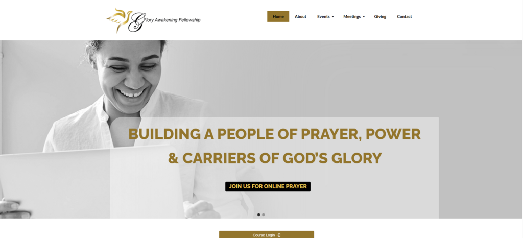 Minimal grey, black and white web banner of a lady smiling at her laptop monitor.